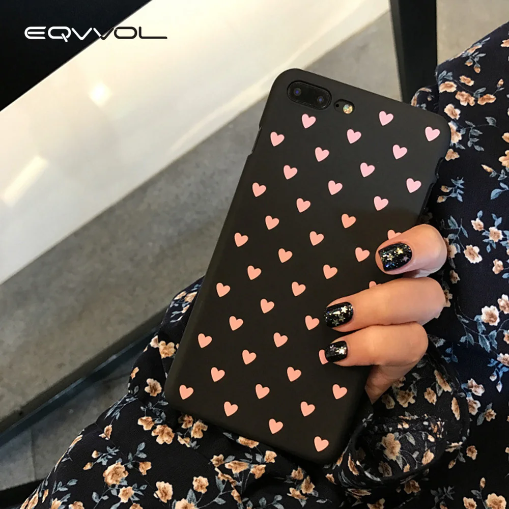Eqvvol Cute Cartoon Phone Case For iPhone X 8 7 Plus Candy Color LOVE Heart Scrub PC Hard Back Cover iphone 6 6s Shell |