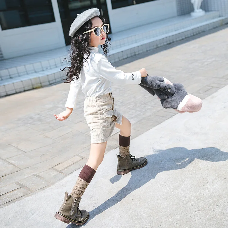 Autumn and winter children's wear girls 2018 new solid color high collar warm bottoming shirt letter t-shirt | Детская одежда и
