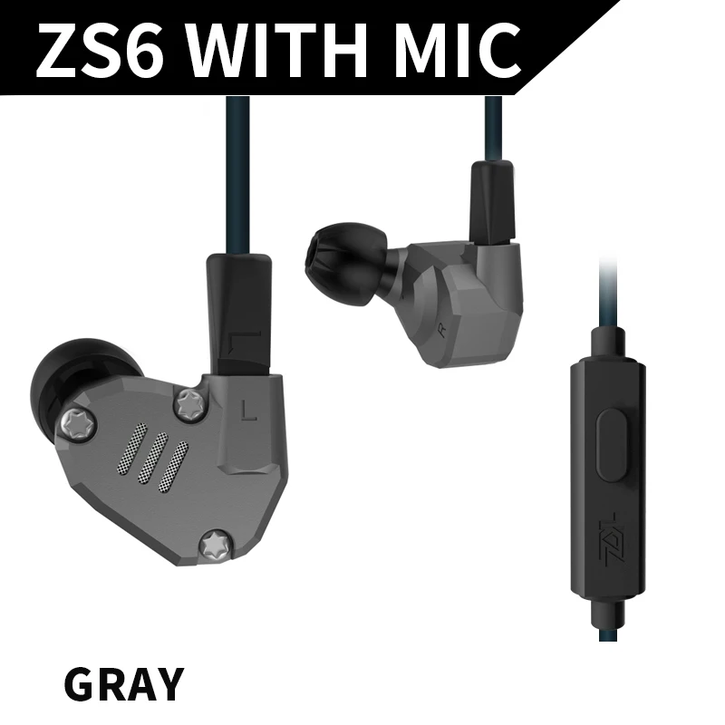 KZ ZS6 серый цвет 2DD + 2BA гибридные наушники вкладыши HIFI DJ монитор спортивные для бега