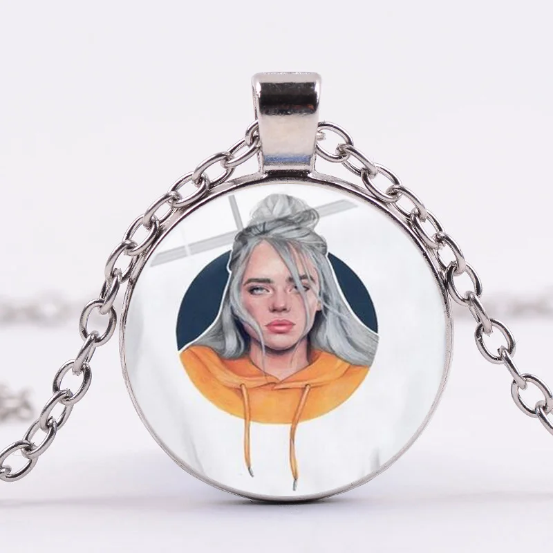 SONGDA Hot Billie Eilish, ожерелье для фанатов, модная певица, Harajuku, принт, стеклянный кабошон ручной работы, ожерелье с подвеской, металлическая цепочка в стиле панк