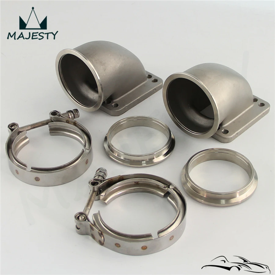 2PCS Fits For T3 T4 Turbocharger 3&quot Vband 90Degree Cast Turbo Elbow Adapter Flange+Clamp | Автомобили и мотоциклы