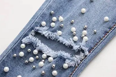 Женские джинсы модные порванные с перламутровыми краями|pants boyfriend|boyfriend jeansboyfriend