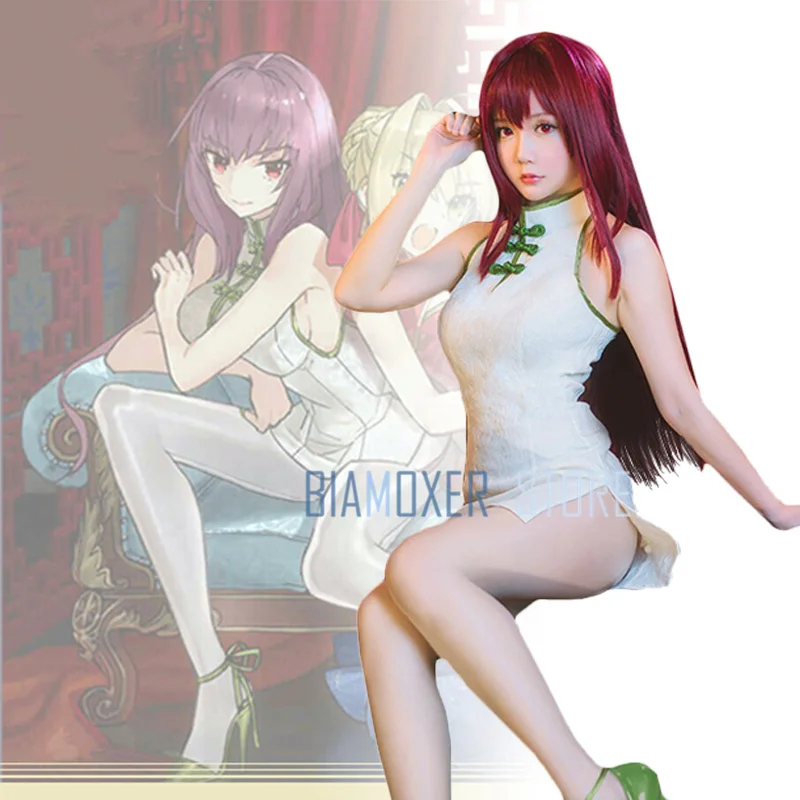 Biamoxer судьба Go FGO Ската Для женщин белый Chi-pao Косплэй костюм сексуальное платье