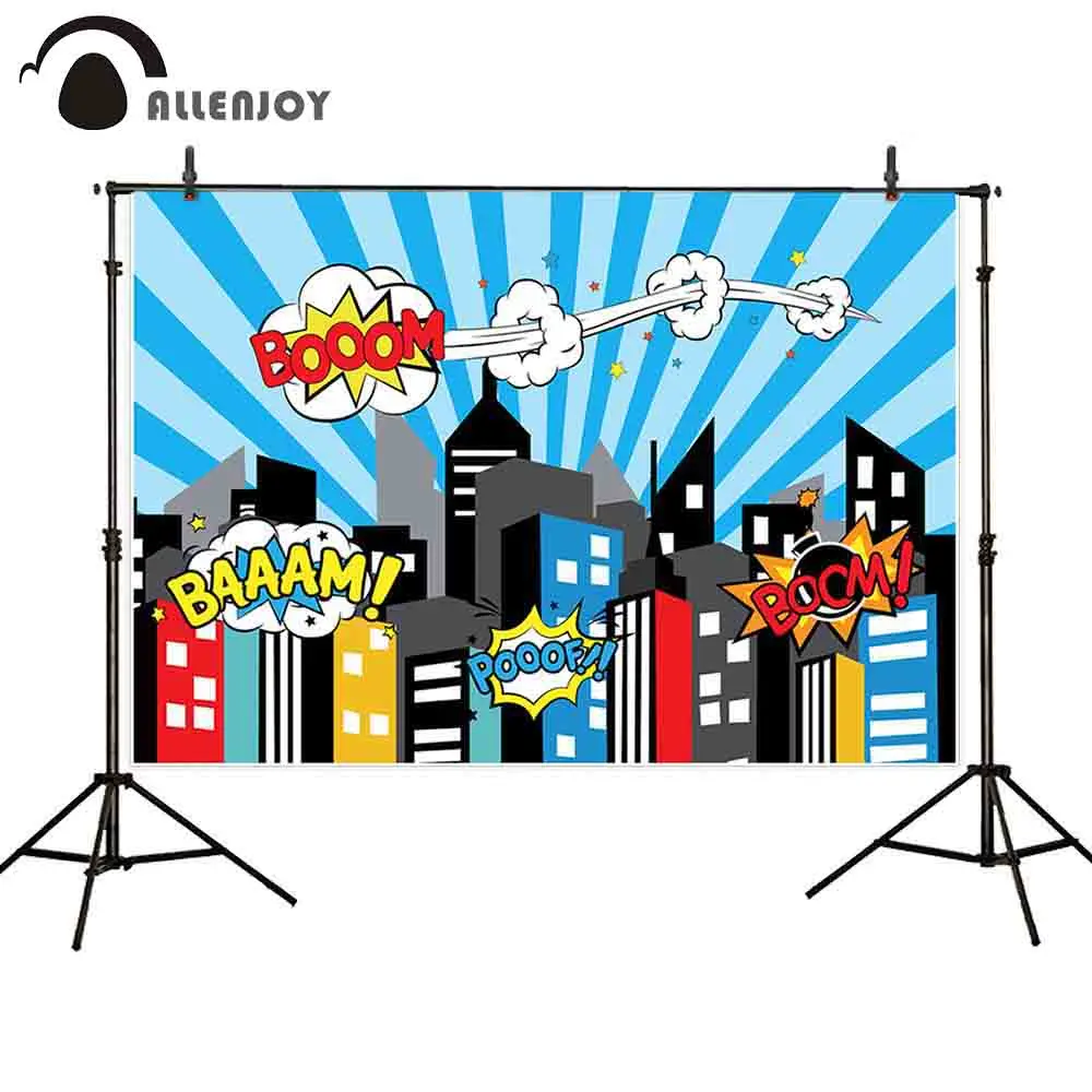 Allenjoy фон для фотосъемки детей фото супер герой здание город мультфильм Блестящий