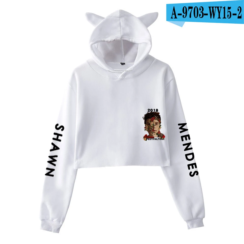 Shawn Mendes толстовки с длинным рукавом укороченный топ Kawaii Женская одежда для девочек топы толстовки повседневные Harajuku Kpop размера плюс 2XL - Цвет: White