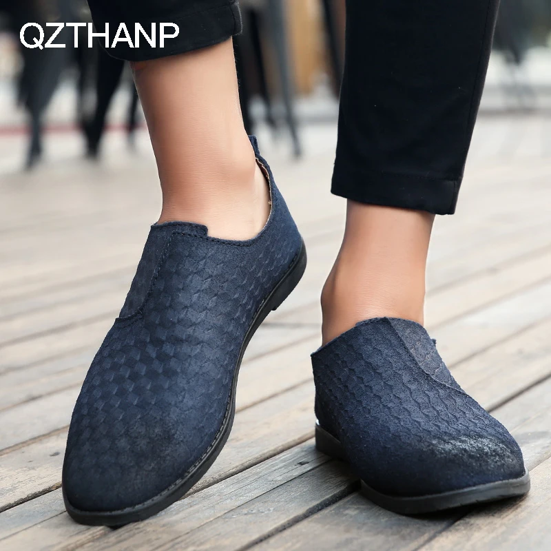 

QZTHANP Men Flat Shoes Fashion Casual Leather Shoes Breathable Slip On Outdoor Men Driving Shoes Krasovki Men Male Adult Shoes