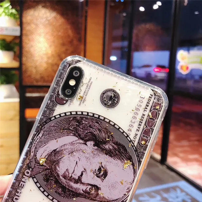 Золотой фольги чехол для iphone 7 XR XS MAX Чехол Мягкий ТПУ задняя крышка 6 S 8 Plus X доллар