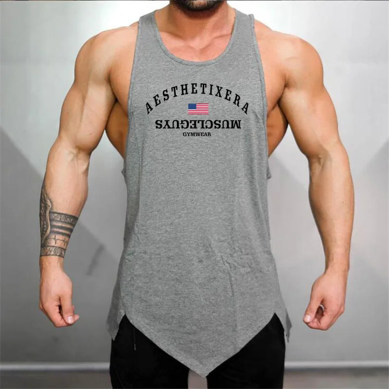 Бренд Muscleguys модные рубашки для фитнеса без рукавов хлопковая майка мужская