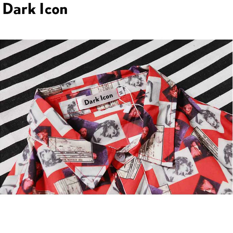 Full Printed Turn-down Collar Men's Shirt Long Sleeve 2018 New Vintage Hip Hop Men Casual Shirts Black Red | Мужская одежда
