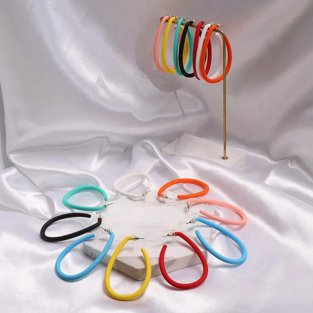 Женские серьги кольца в форме капли большие круглые с акриловой краской 8