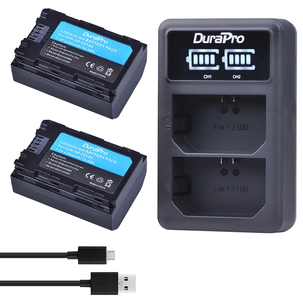 

2PC 2280mAH NP-FZ100 Battery + LED Charger for Sony BC-QZ1 Alpha 9, A7RIII, ILCE-7RM3 for Sony A9, A9R, Alpha 9s Camera
