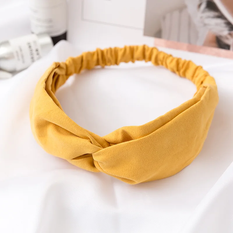 Женская замшевая повязка на голову; сезон весна-осень; Винтажные эластичные резинки для волос с перекрестным узлом; мягкая однотонная повязка для волос для девочек; аксессуары для волос - Цвет: Цвет: желтый
