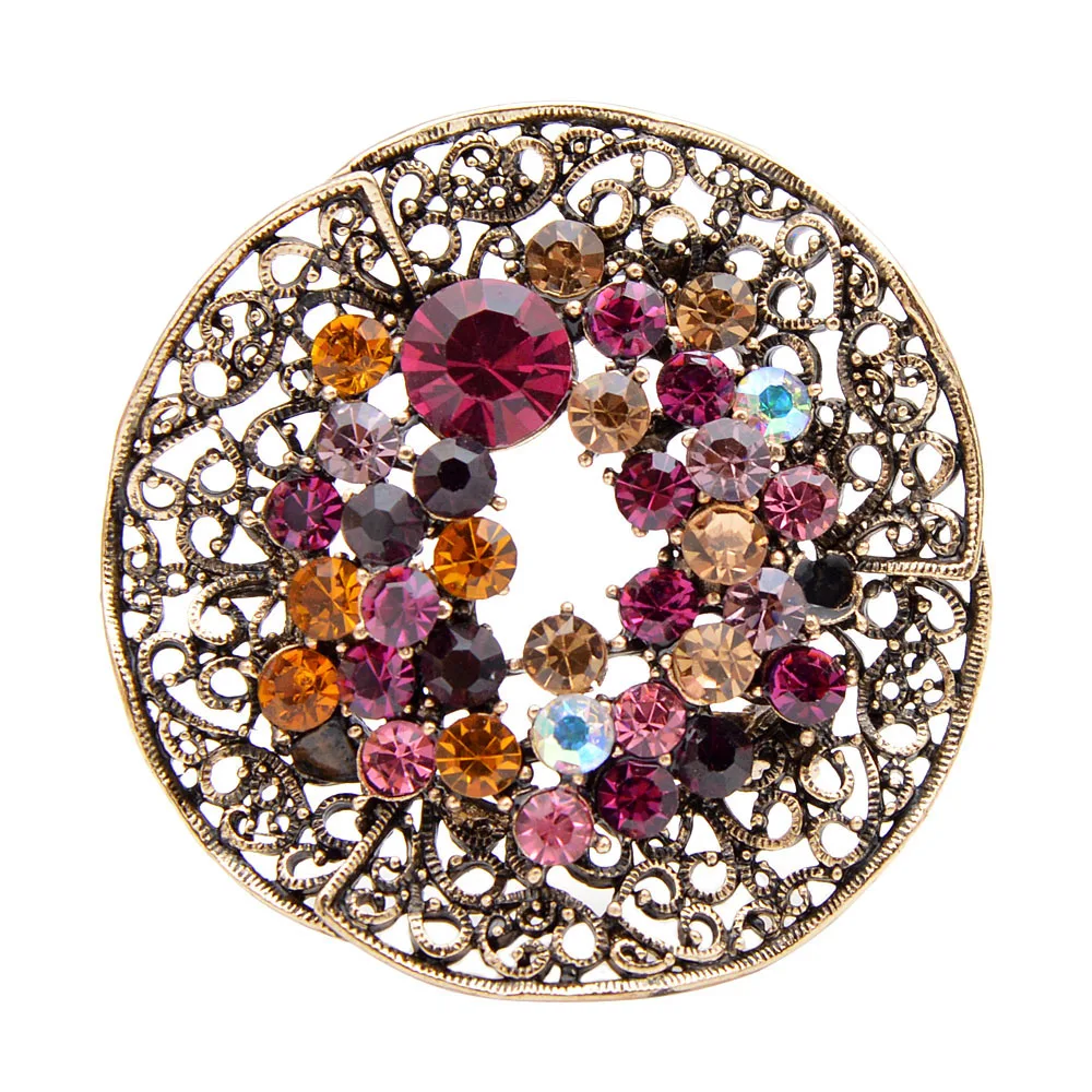 pink CINDY XIANG 3 Colors Rhinestone Vintage Fashion Round Circle Brooches For Women Coat Pins Shining Luxury Autumn Brooch Good Gift - Окраска металла: pink