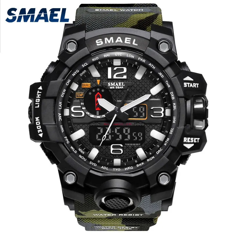 SMAEL Dual Time камуфляжные военные электронные мужские часы G стильные модные спортивные ударные армейские часы мужские светодиодный Электронные наручные часы