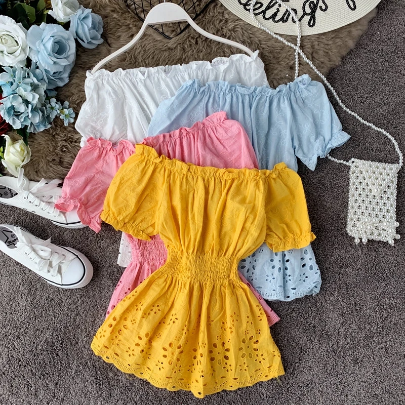 Модные женские топы летние сексуальные с открытыми плечами короткий рукав