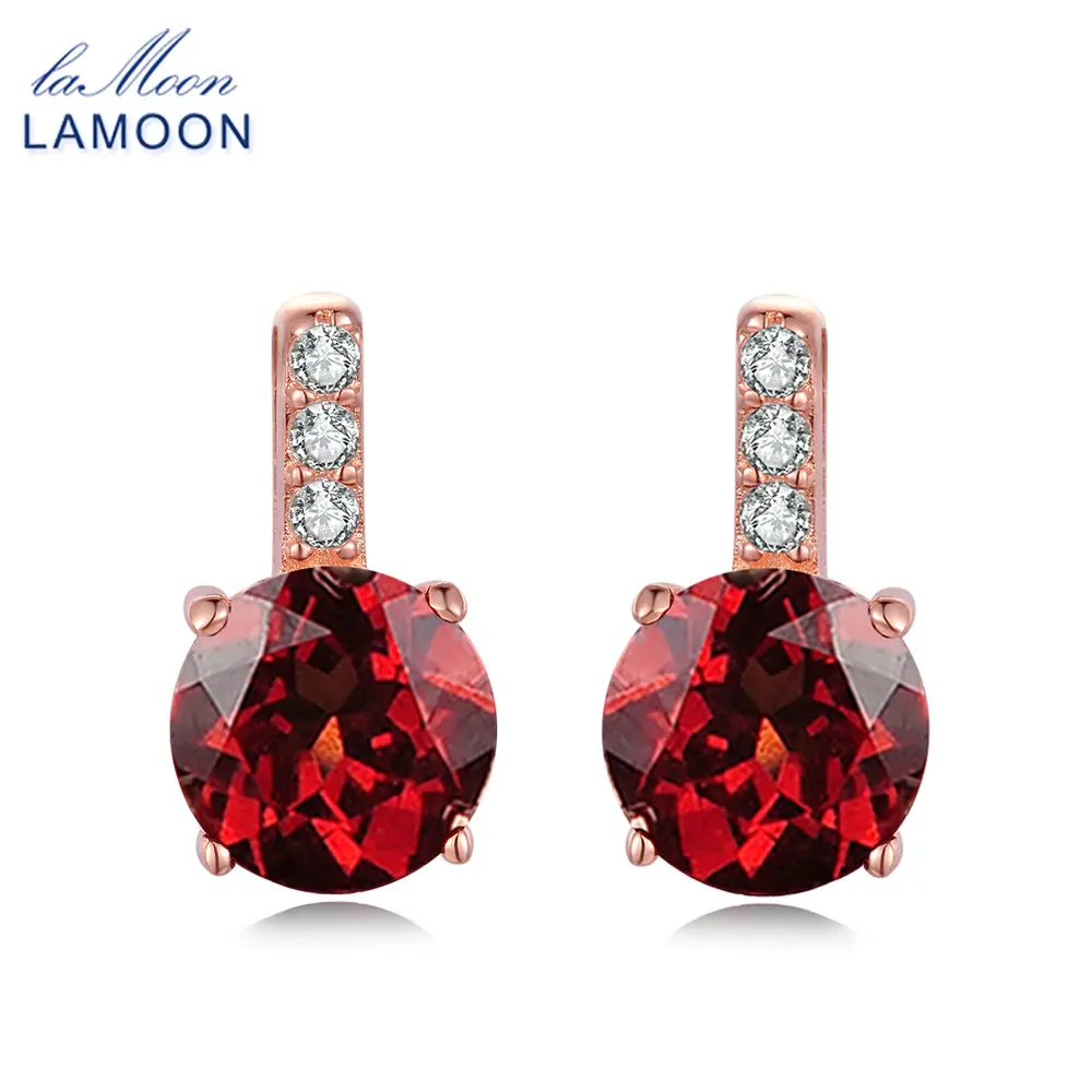 LAMOON Earring Trendy 2ct Natural Red Garnet 925 Sterling Silver Fine Jewelry Stud Earrings For Women Kaffa ChALkeR New | Украшения и