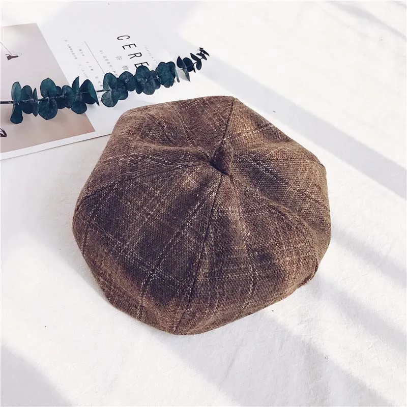 Female Pretty Cute Solid Newsboy Caps Wool Vintage British cap Plaid Artist Literature Hats Octagon Hat Free Shipping Sale |