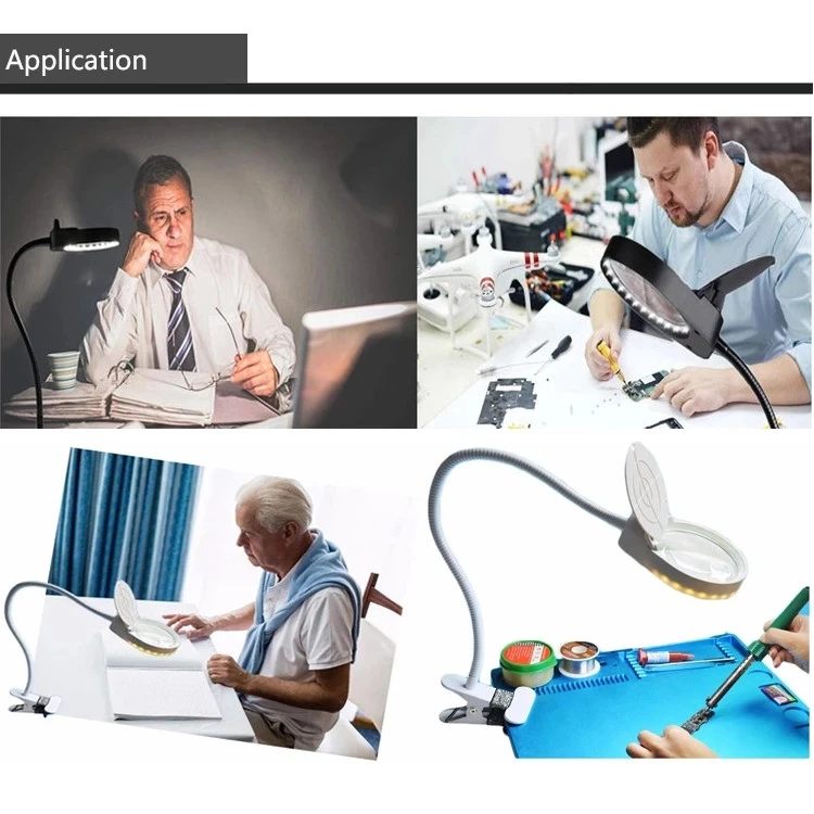 

Multi-Function Magnifier 5X Magnifying Glass LED lamp Adjustable Light For Identify Electronic Maintenance Welding Clip White