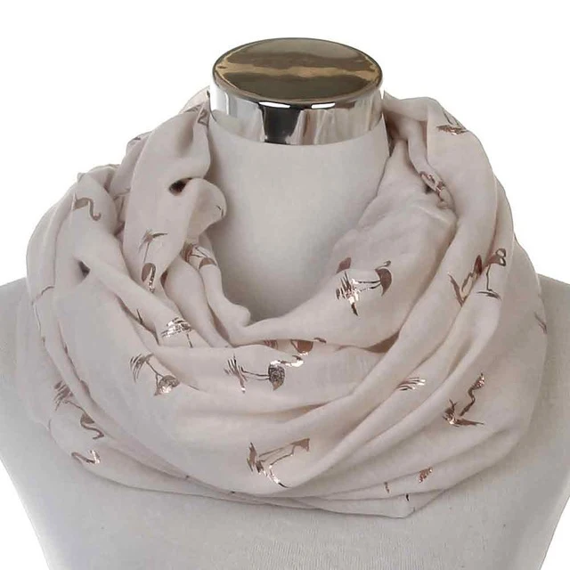 Beige Loop Winfox розовый мятный зеленый шарф Круглый Женский блестящая бронзовая Фольга Золотой Фламинго лебедь кольцо шарф снуд платок для женщин - Цвет: Beige Loop