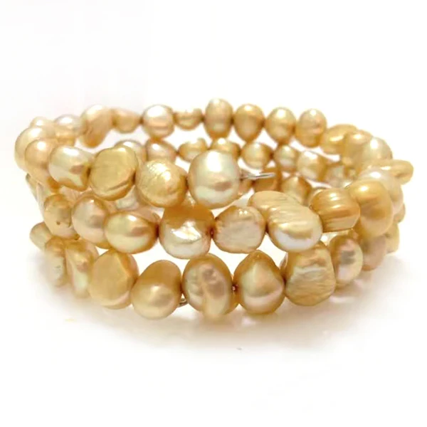 

7.5-8 inches 8-9mm Champagne Natural Baroque Nugget Pearl Memory Wire Bracelet