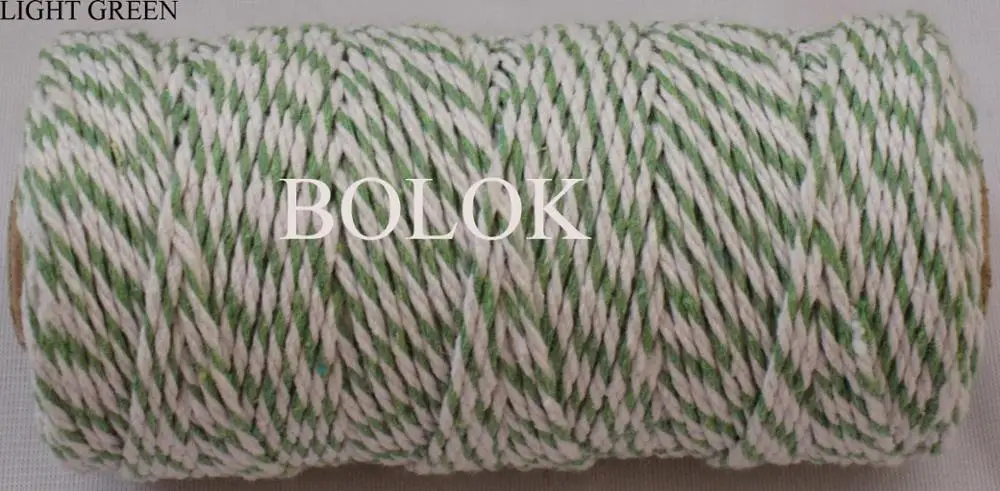 1 piece(110yards) 19 kinds color choose double color Cotton Baker twine(dia.: 2mm for gift packing, cotton twine 12ply BY EMS - Цвет: light green