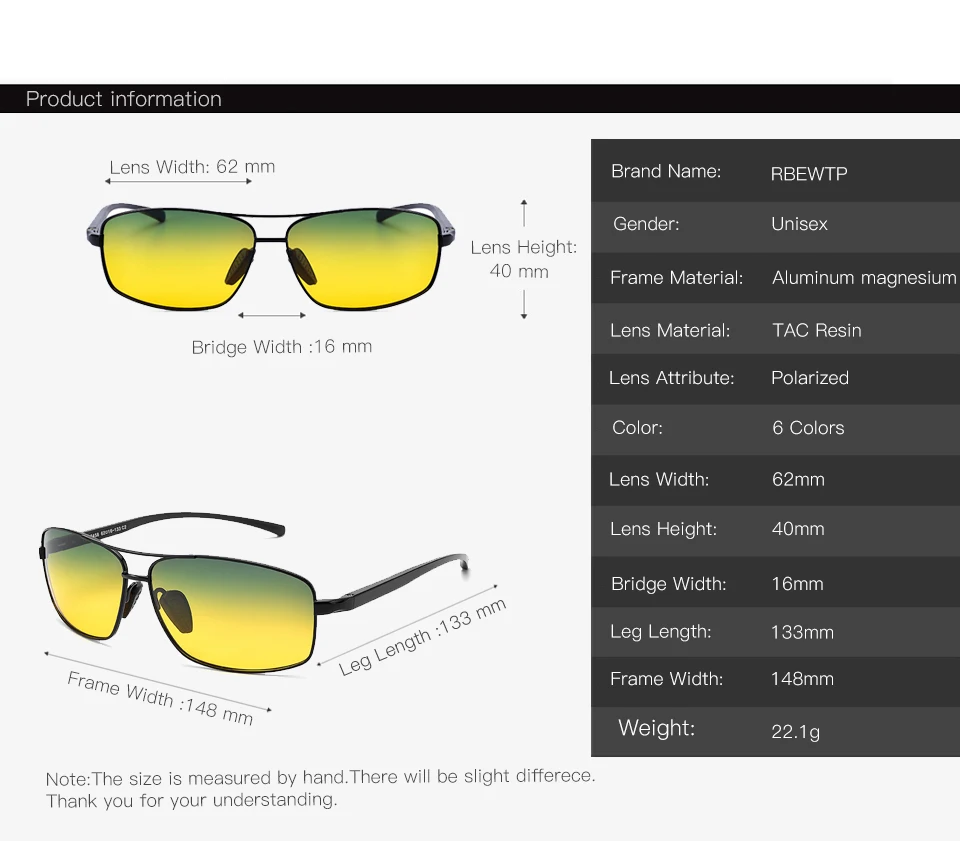 Очки солнцезащитные RBEWTP Мужские квадратные Поляризационные солнечные