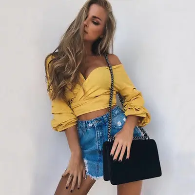 

Autumn Fashion Women Summer Cotton Long Sleeve Blouse Casual Crop Tops Clothing
