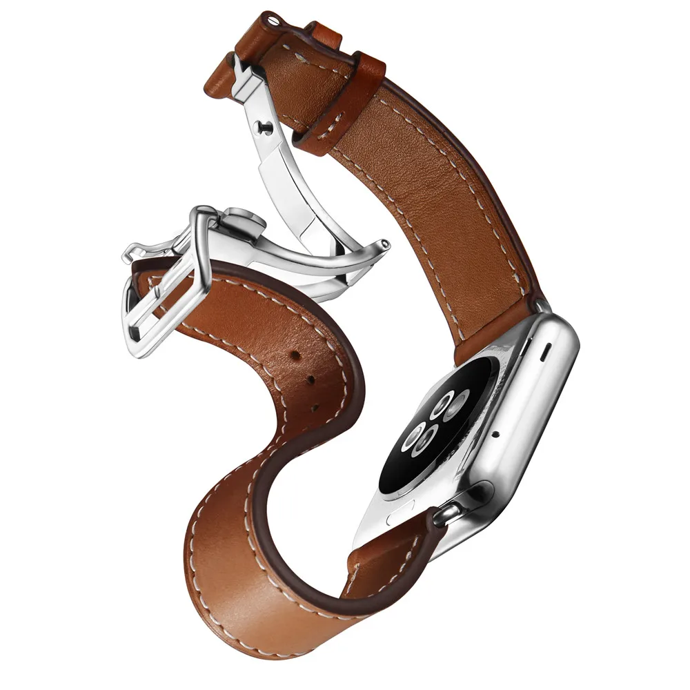 Раскладная Пряжка Одноместный тур ремешок для Apple Watch Series 3 2 1 iwatch ремень кожаный