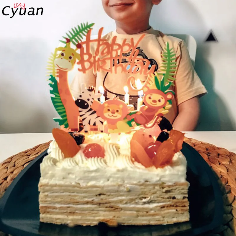 

Cyuan Happy Birthday Cake Toppers Animal Decorations Safari Party Supplies Jungle Theme Party Decorations Forest Zoo Party Favor