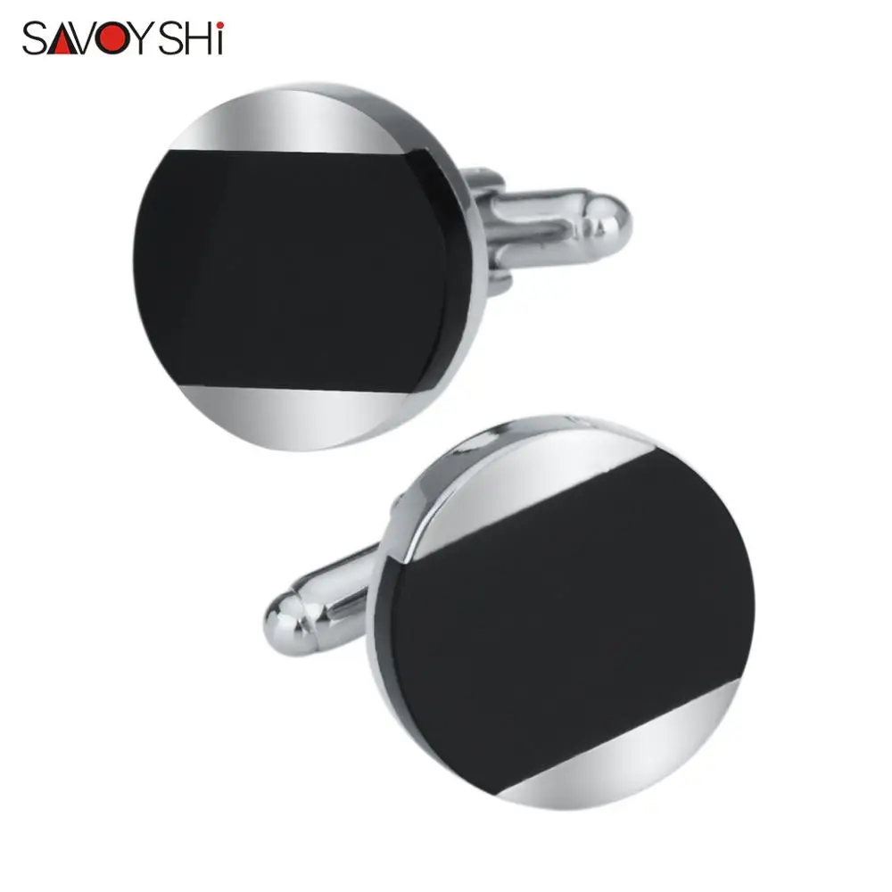 SAVOYSHI роскошные черные каменные запонки мужские запонки для рубашки высокого качества брендовые круглые запонки Бизнес подарок ювелирные изделия - Окраска металла: Only Cufflinks