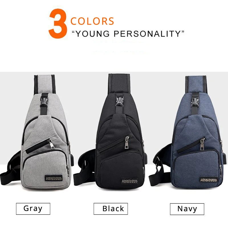 Women Gray Black Chest Bags USB Charging Male Boys Oxford Travel Single Strap Casual Crossbody Office Messenger Bag Pack 372