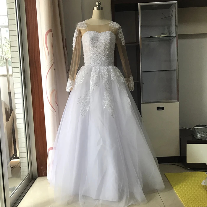 Fansmile, длинный рукав, Vestido De Noiva, кружевные платья, свадебные платья, на заказ, размера плюс, свадебные тюлевые FSM-538F