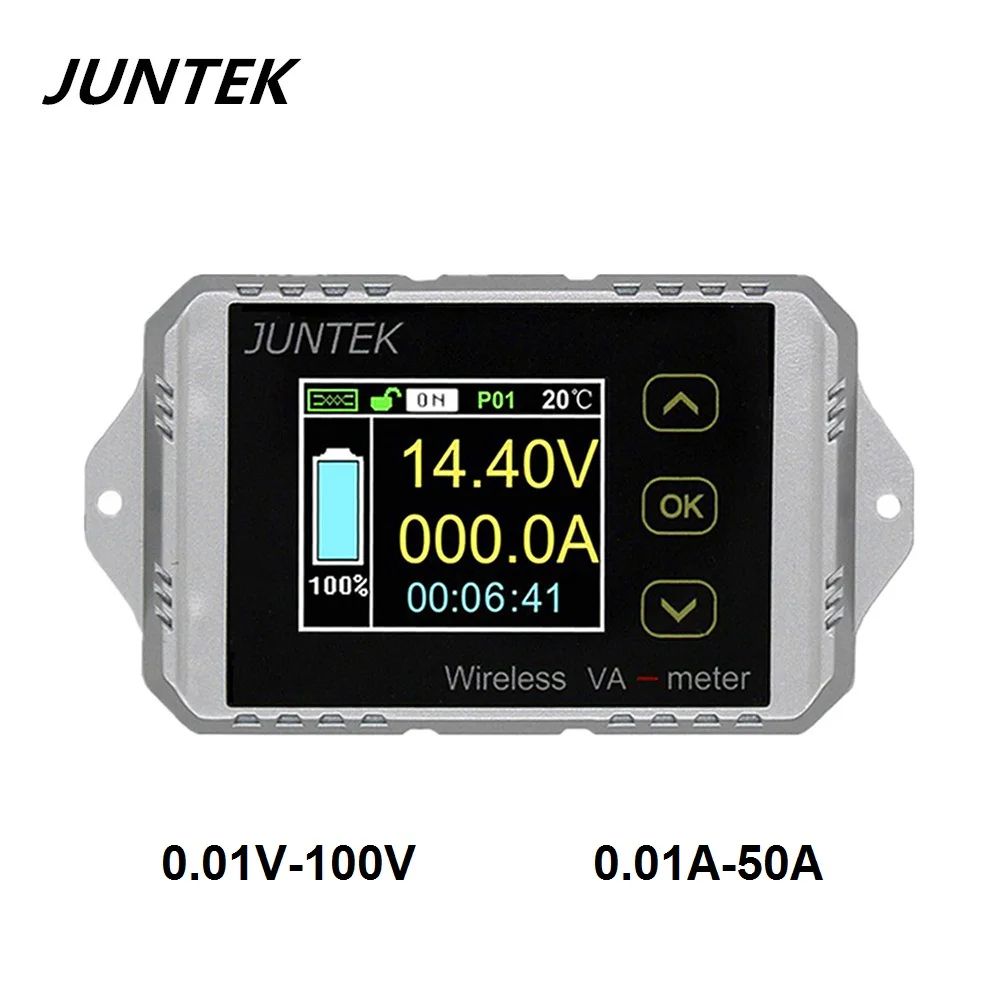 Juntek VAT1050 100V 50A Беспроводной напряжение и ток метром автомобильный мониторинга батареи 12V 24V 48V аккумулятор кулон счетчик VA метр