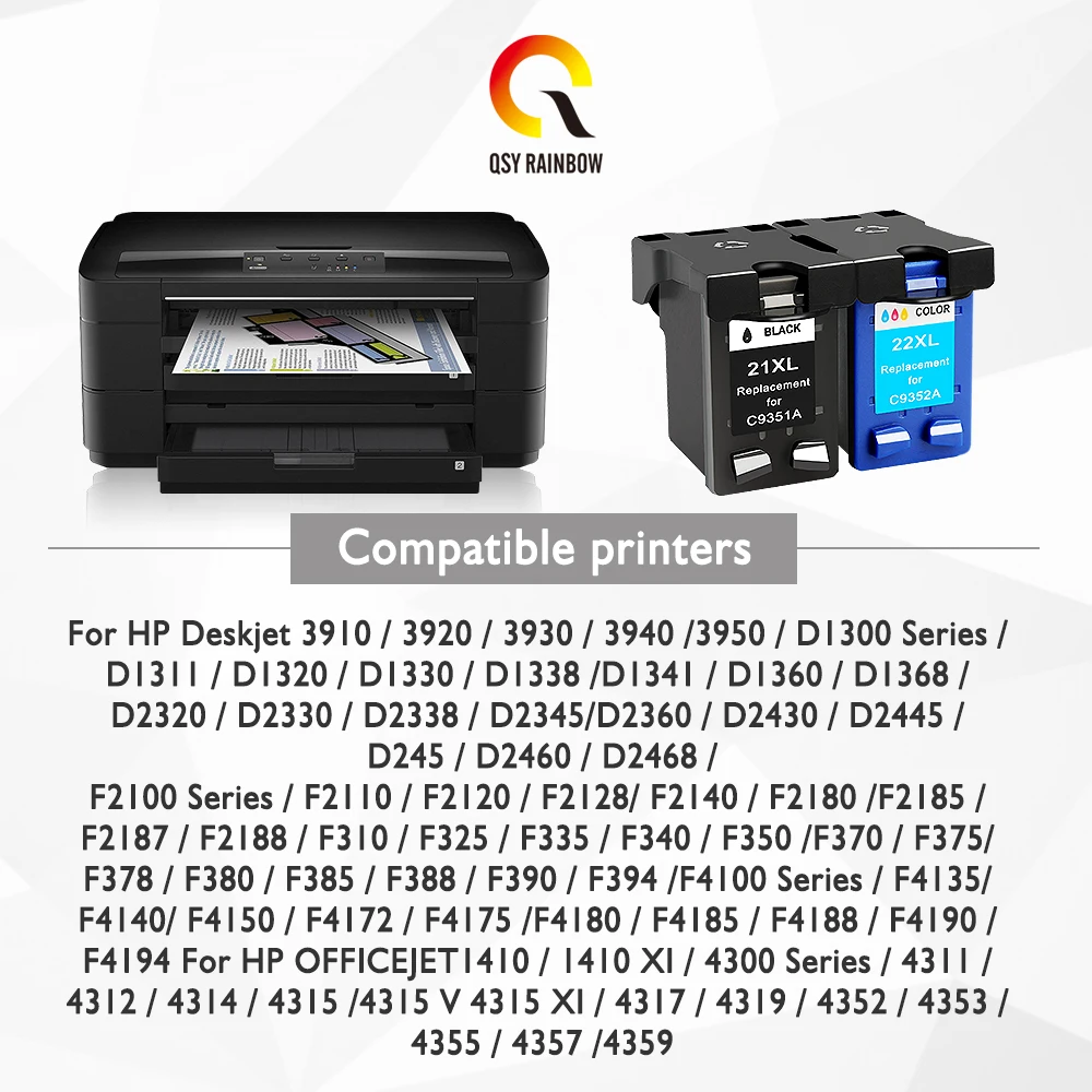 QSYRAINBOW чернильный картридж Замена для hp 21 HP 21xl C9351A F380 F300 F2120 F2180 F2280 F2179 F4180 3910 4311|ink
