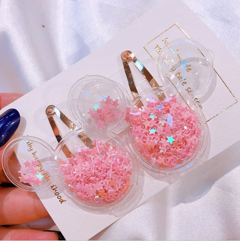 peach mickey Thumblina 2 шт./компл. блестящее платье принцессы с блестками и бантом для волос клип для Для женщин для девочек заколка для волос Для детей заколки для волос - Цвет: peach mickey