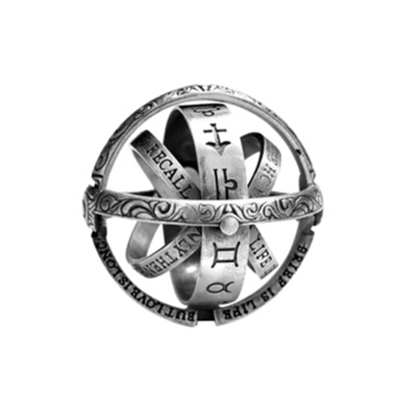 silver Астрономический шар кольцо космический палец кольца любовник открыть и сливать пара кольцо серебро золото разворачивается в сфере ювелирных изделий - Цвет основного камня: silver