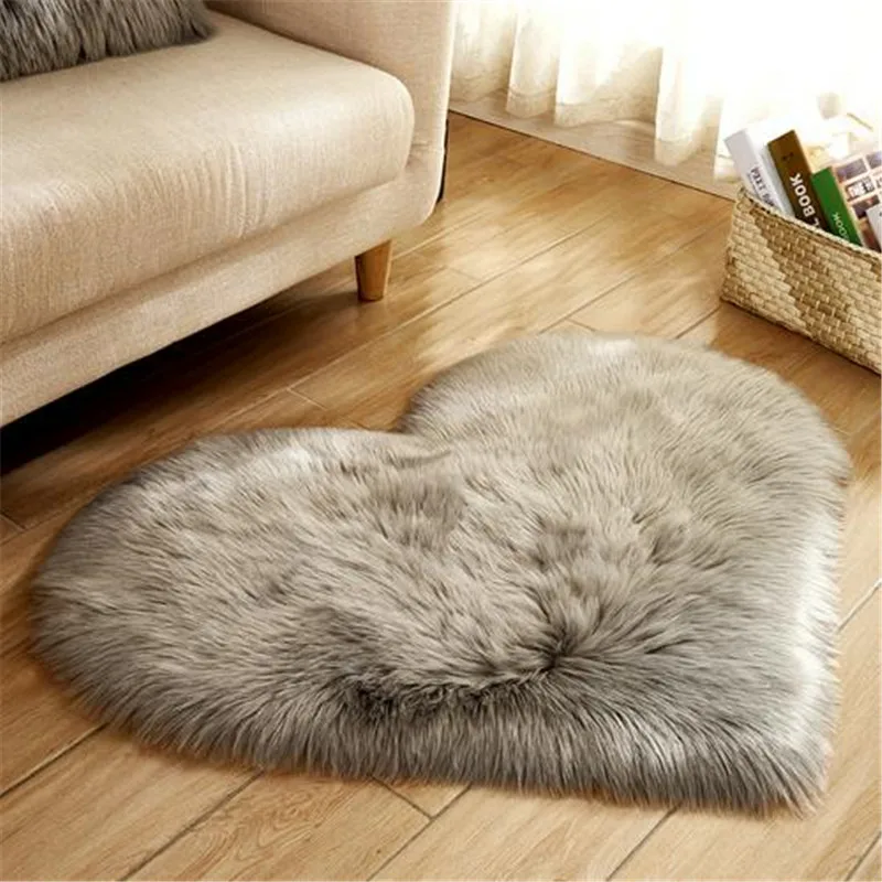 Gray Искусственная Шерсть Ковры 1 шт. 30x40 см гостиная или спальня Любовь Сердце ковер домашний декор кресло драпированные через - Цвет: Gray