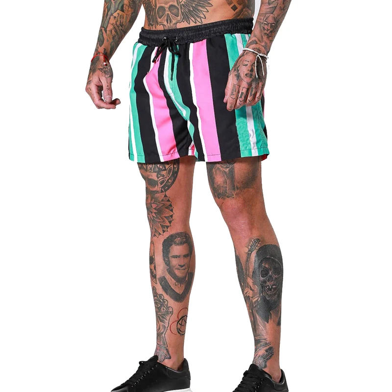 Спортивные шорты для бодибилдинга бега мужские Модные полосатые спортивная