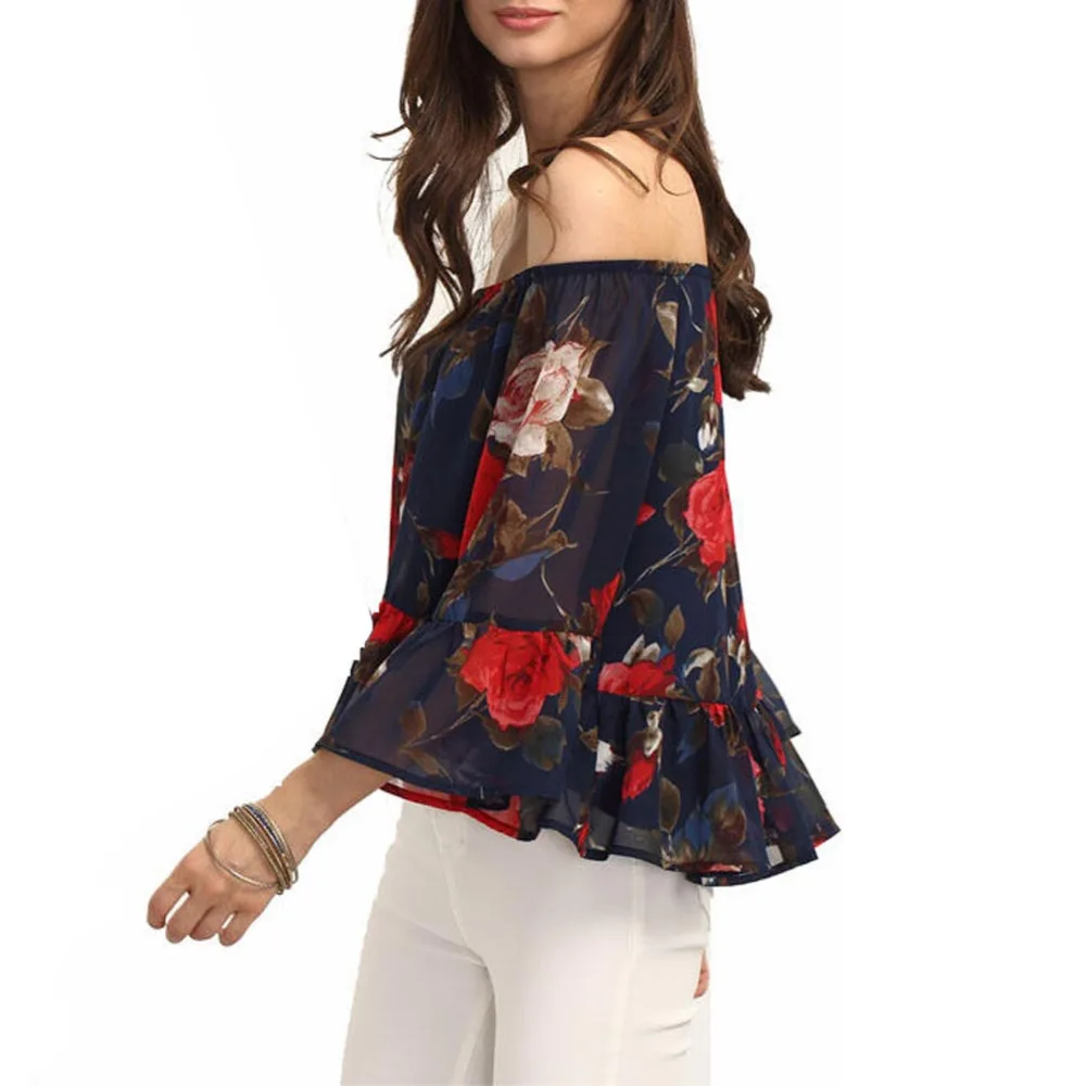 2016 сексуальные топы с открытыми плечами женская шифоновая блузка лето Blusas