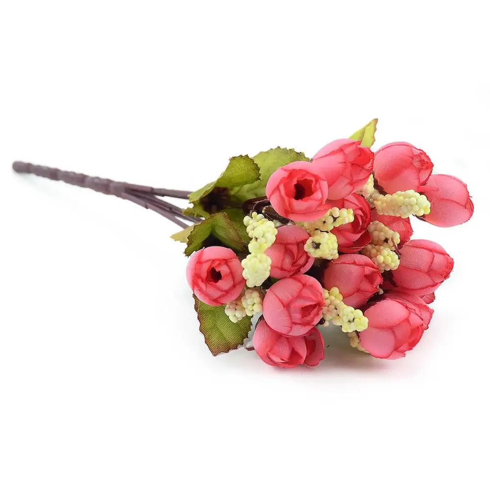 Rose 1 букет/15 голов мини Шелковая Роза искусственная цветок свадебное оформление букета для DIY ручной работы Скрапбукинг поддельные бутон цветы - Цвет: Rose