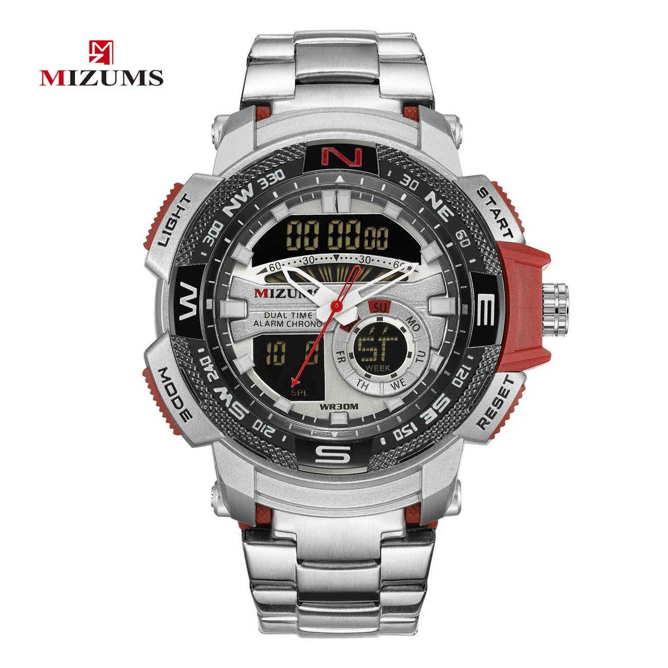 silver red Mizums Мужские Аналоговые Военные Спортивные Цифровые кварцевые часы водонепроницаемые брендовые роскошные мужские наручные часы мужские часы Relogio Dourado Masculino - Цвет: silver red