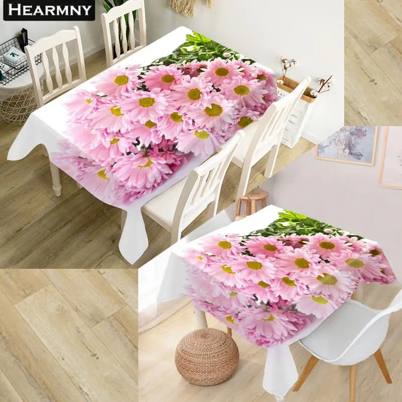 HEARMNY Pink Flower Tablecloth 3D Oxford Fabric Square/Rectangular Dust-proof Table Cover For Party Home Decor TV Covers - Цвет: 3