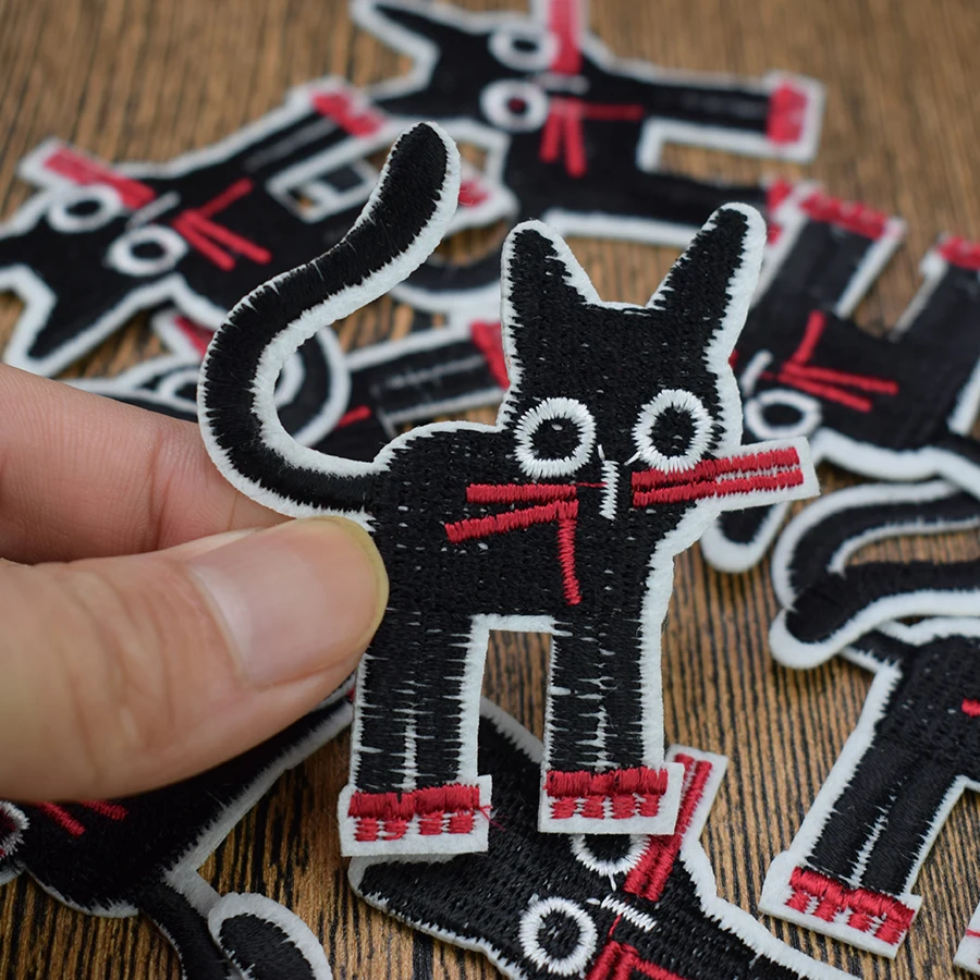5pcs black cat embroidered patches for clothing iron on clothes badges iron-on jeans | Дом и сад