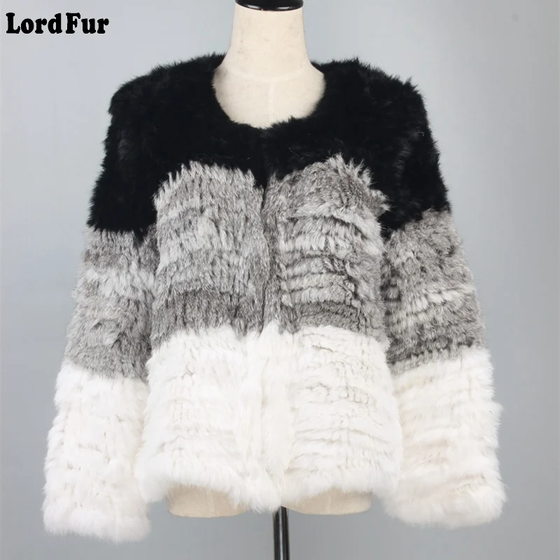 (TopFurMall) женская шуба из натурального кроличьего меха осенне-зимняя в полоску