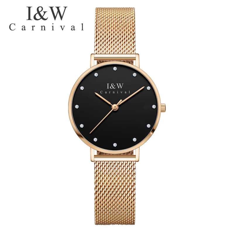 Карнавальные женские часы ультратонкие кварцевые золотые из нержавеющей стали