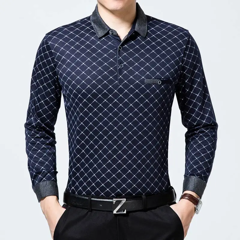 Navy Бренд с длинным рукавом Фитнес рубашка поло для мужчин camisa masculino повседневные рубашки поло с Аргайлом мужские рубашки с полоской одежда Джерси 9360 - Цвет: Navy