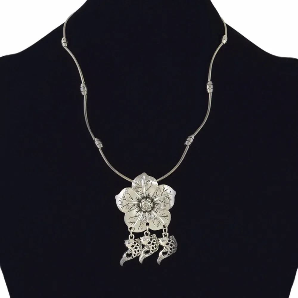 Женское винтажное ожерелье с подвеской в виде рыбки и цветка|necklace statement|fashion