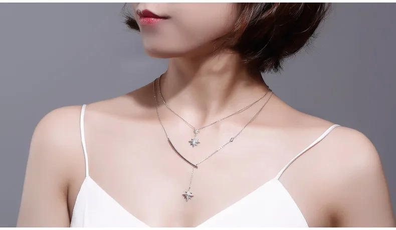 SA SILVERAGE Real 925 Sterling Silver Star Necklaces/Pendants AAA Zirconia Choker Necklace 925 Sterling Silver Necklaces Gift
