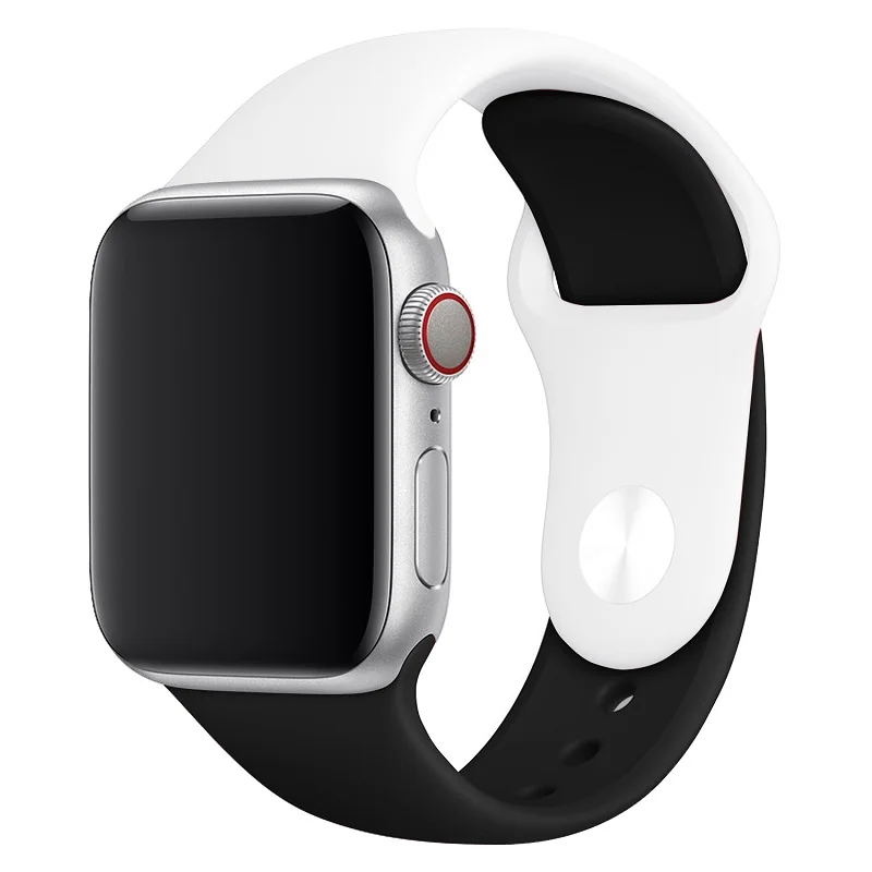 White Black Для наручных часов iWatch, ремешок Красочный мягкий силиконовый ремешок для наручных часов Apple Watch Series 4/3/2/1 двухцветный браслет для часов 38 40 мм 42 44 мм - Цвет ремешка: White Black