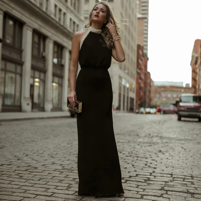 Женское вечернее длинное платье-макси Titotato черное платье без рукавов большие